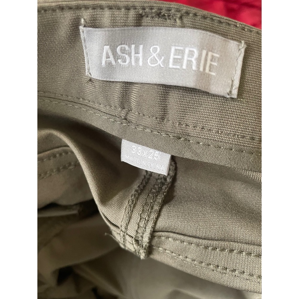 Ash & Erie Mens 5-Pocket Tech Pants Olive Green 33x25 Short Inseam Performance - Picture 5 of 7